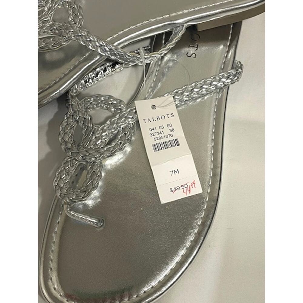 NWT Talbots Cece Thong Sandals Size 7 Womens Silver Slip On Braided Metallic - Picture 4 of 9